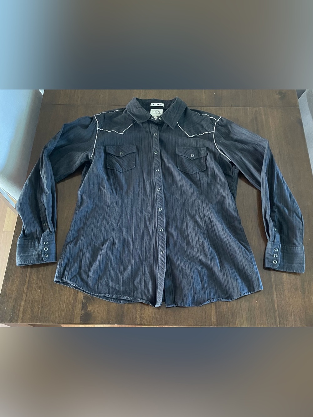 Ariat Black Western Fitted Long Sleeve Snap-Close Shirt Sequined Wings Women XL